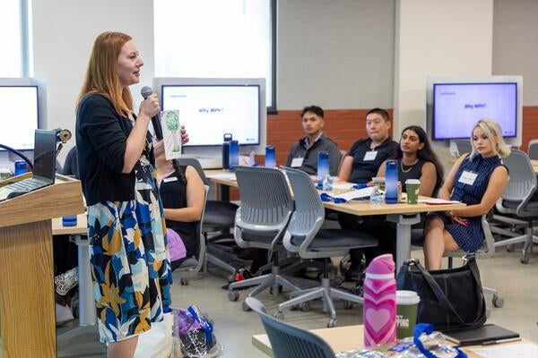 Student presenting to other students